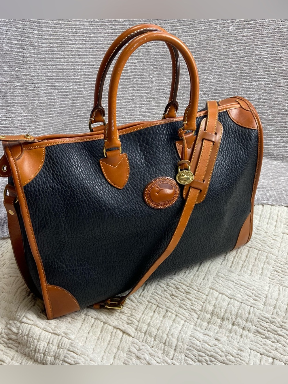 Vintage Dooney & Bourke Gladstone Satchel Bag British Tan Black Large